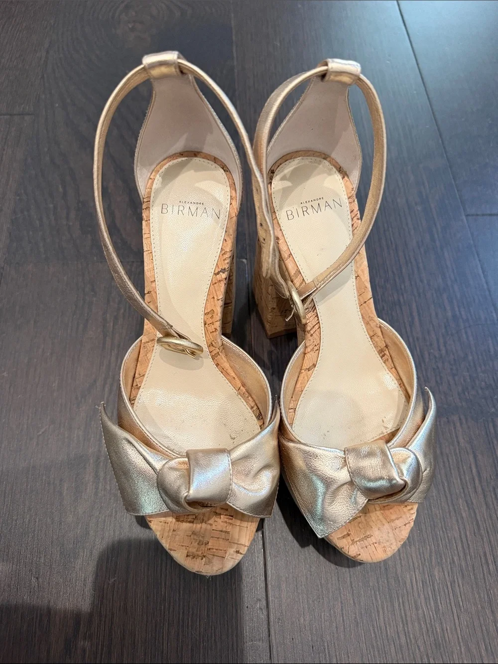 Alexandre Birman Metallic Gold Bow Platform Slingback Sandals
